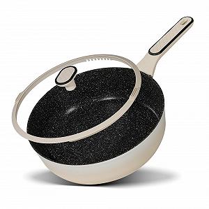 Сотейник STONELINE Cream 28 см Високий Обід Литий Алюміній Покритий Реальними Кам'яними Частками Підходить для Духовки та Індукції - Фото 1