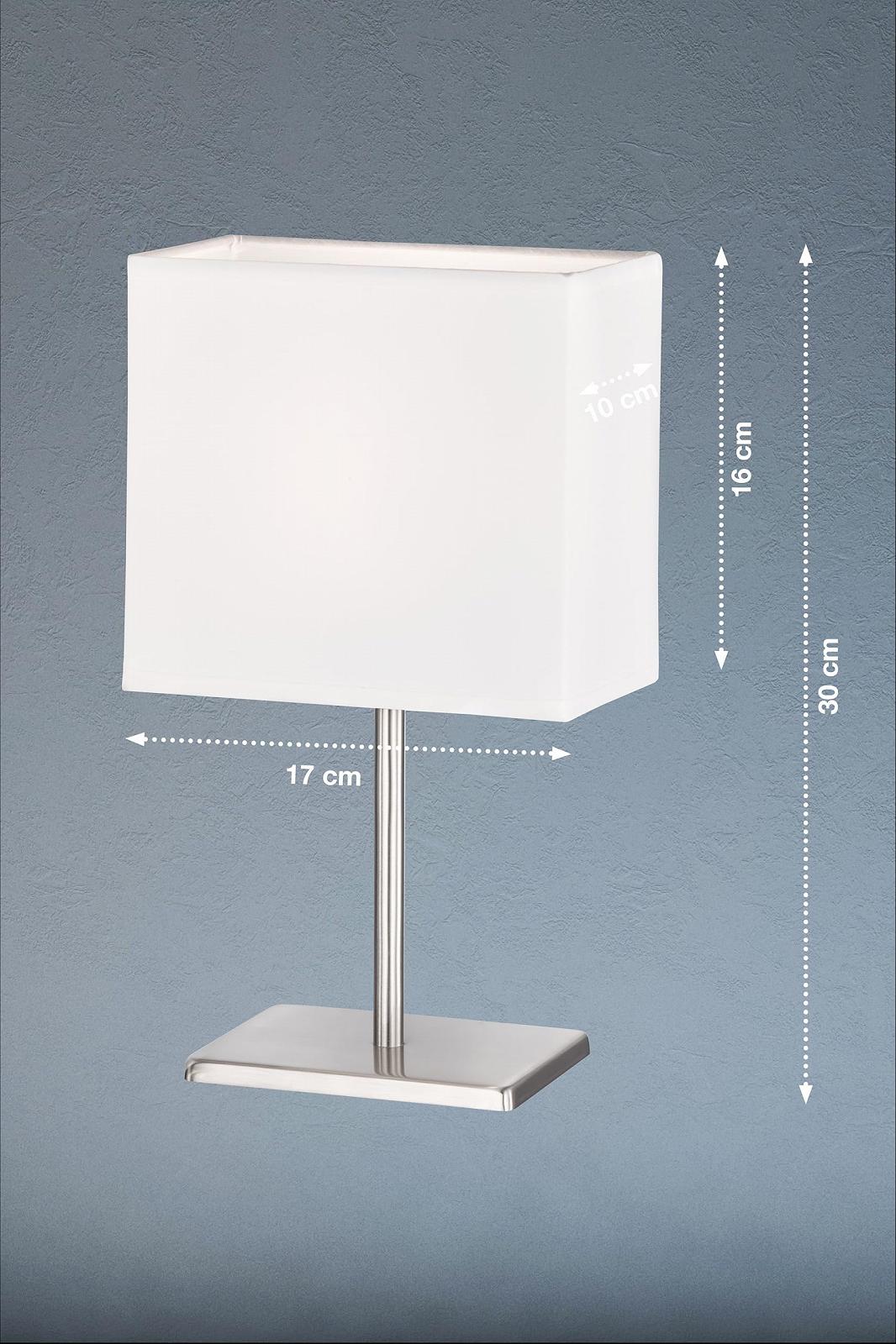 Настільна лампа Fischer & Honsel Bozen матовий нікель, тканинний плафон білий чинц, 17х10х30 см, з вимикачем на шнурі, 1x E14 макс. 25 Вт, фото №3