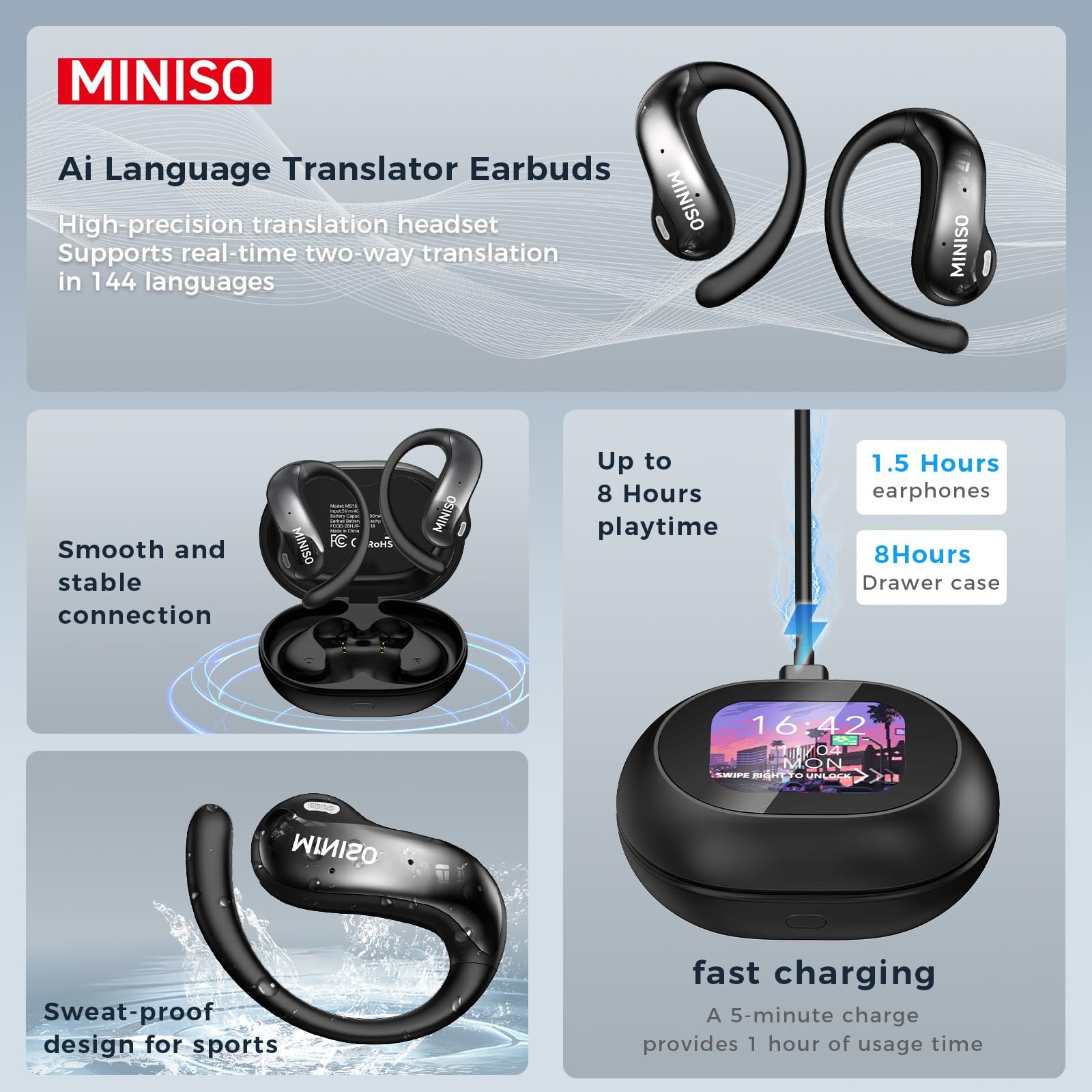Наушники MINISO MS188 AI Переводчик реального времени, фото №5 Наушники MINISO MS188 AI Переводчик реального времени, фото №5