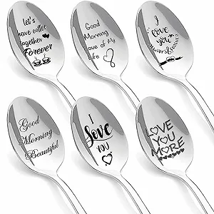 Набор из 6 гравированных ложек, кофейные ложки с гравировкой, ложка любви, кофейная ложка, персонализированные подарки с ложкой "Ich Liebe Dich", гравированная ложка, персонализированная ложка, любовь моей жизни - Фото 1