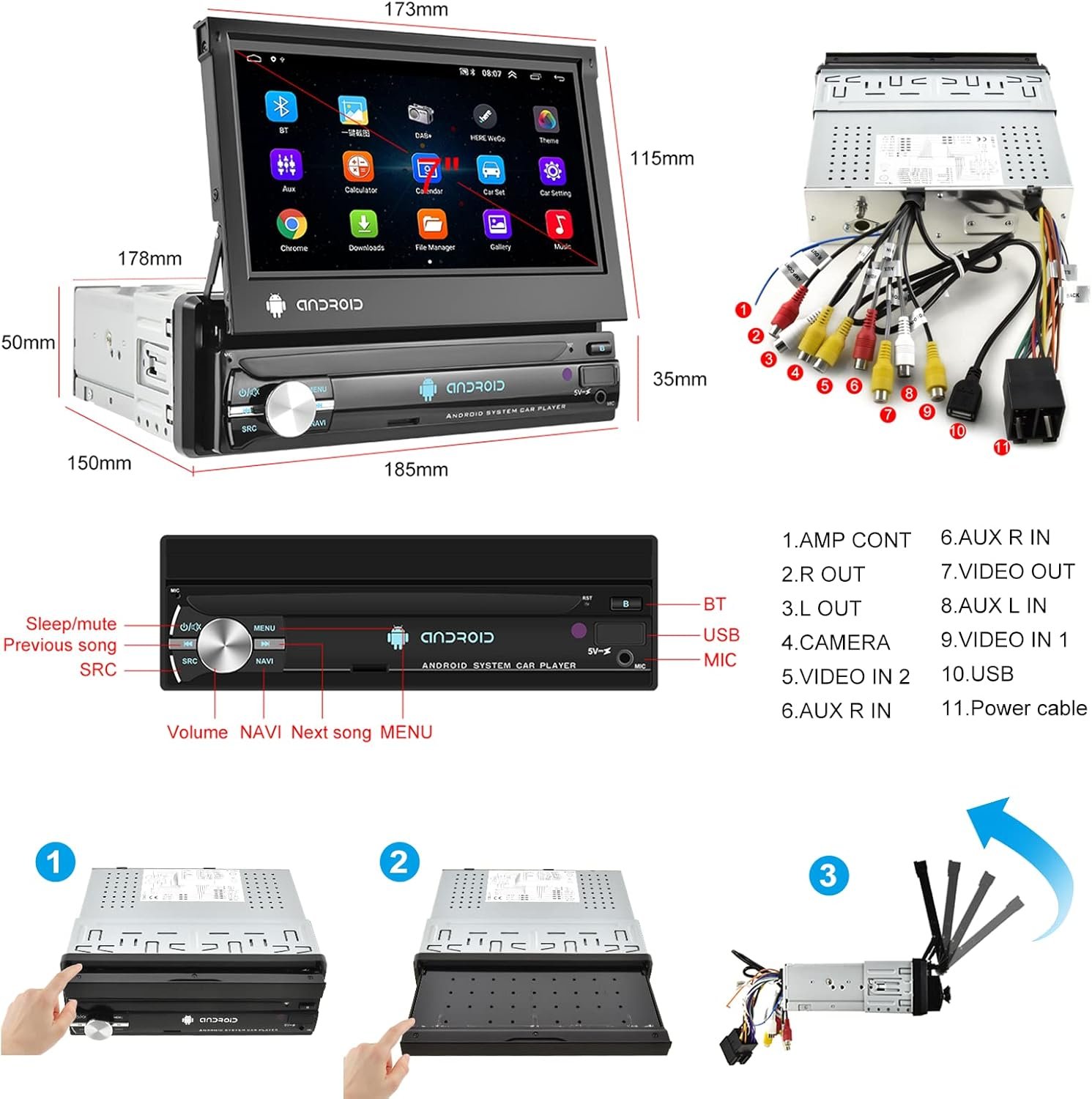 Автомагнітола CAMECHO SU 9708 / 7" / Сенсорна / 2/64Гб / Android 13 / Bluetooth / WI-FI / GPS / USB / AUX / 1DIN, фото №9