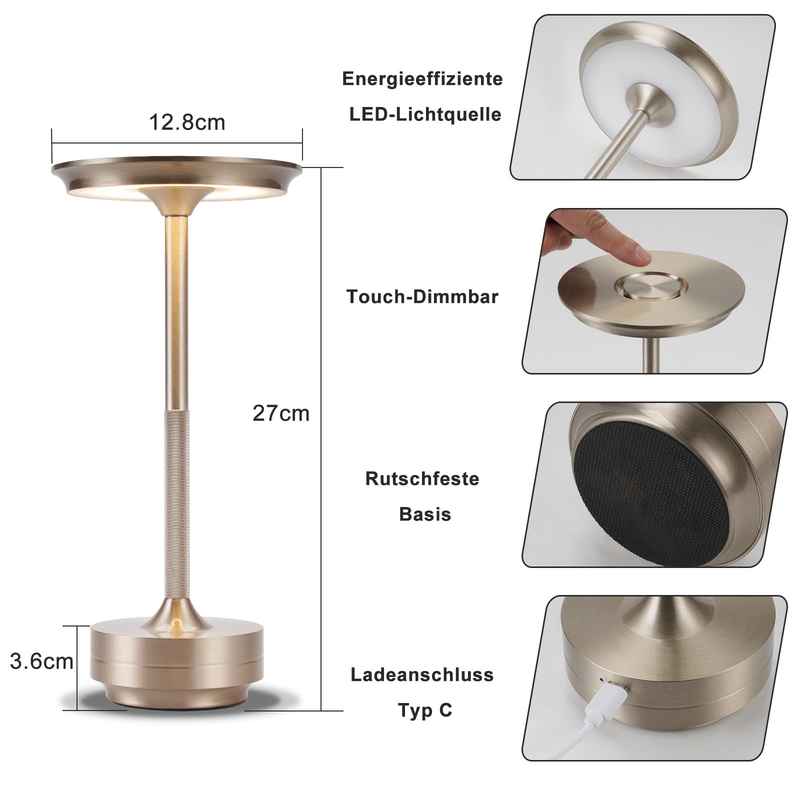 Настільна лампа LED акумуляторна сенсорна USB Нікель Комплект із 2 шт., фото №4