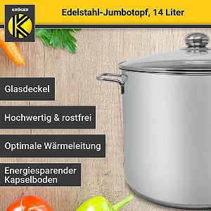 Кастрюля Krüger Jumbo из нержавеющей стали с крышкой для наблюдения за приготовлением пищи synthetic.ua - Фото 1