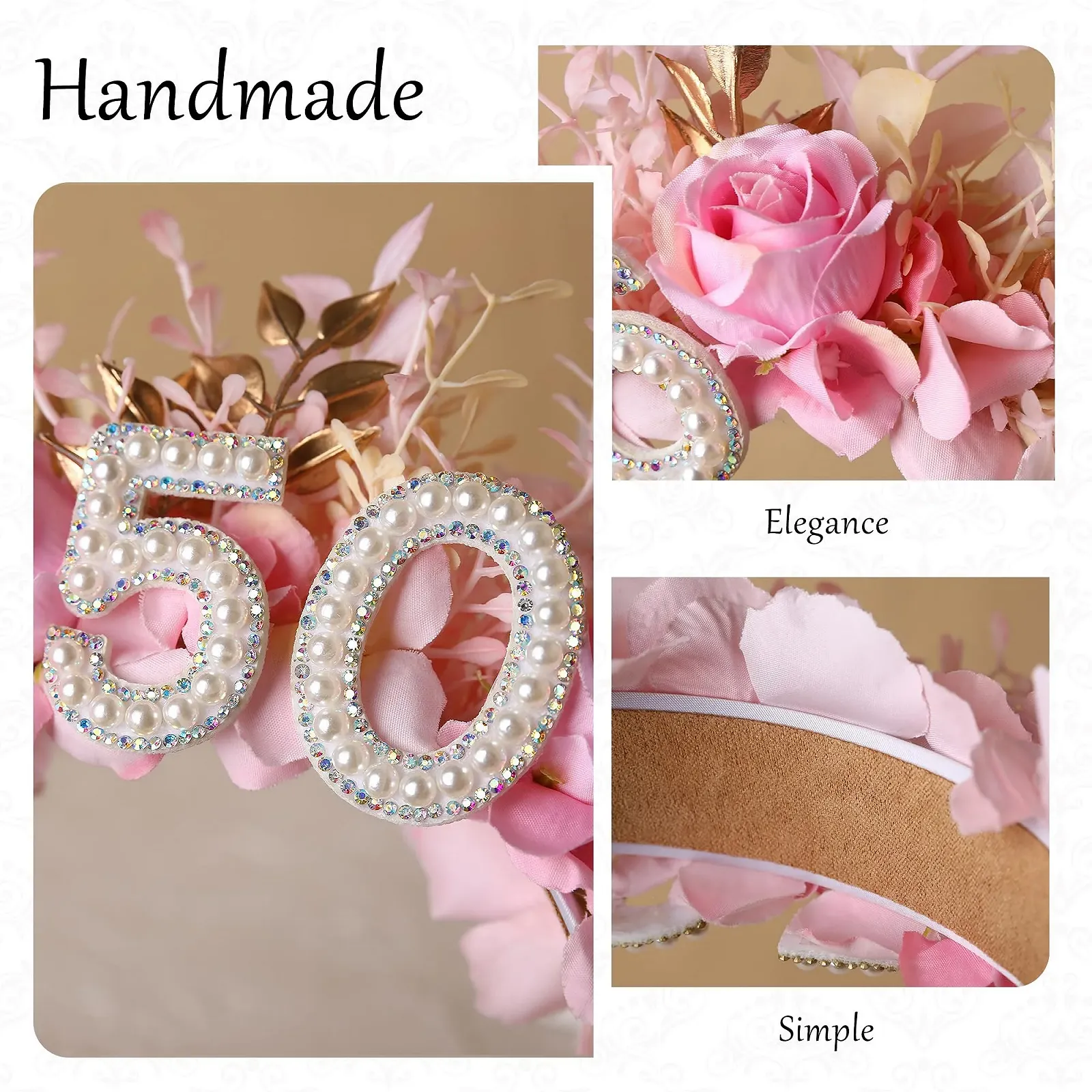 Обруч ручної роботи на 50-річчя рожевий, фото №4