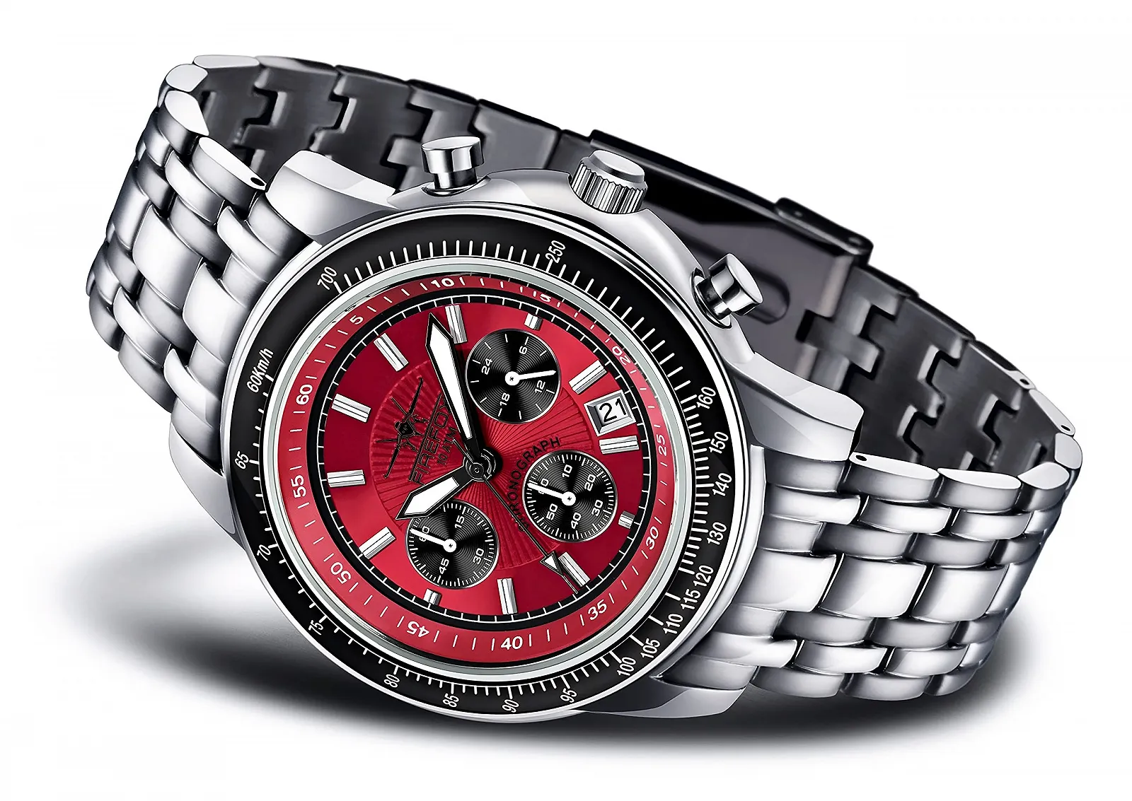 Часы Хронограф FIREFOX Airliner FFS04-105b Sunray Red, красный, браслет, фото №2