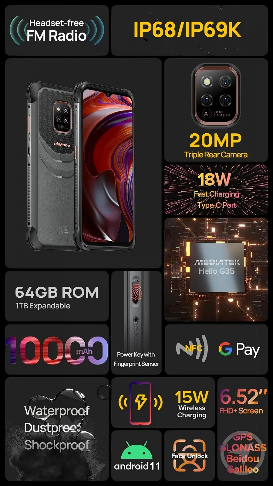 Смартфон Ulefone Power Armor 14 4GB 64GB 10000 мАг Чорний, фото №2 Смартфон Ulefone Power Armor 14 4GB 64GB 10000 мАг Чорний, фото №2