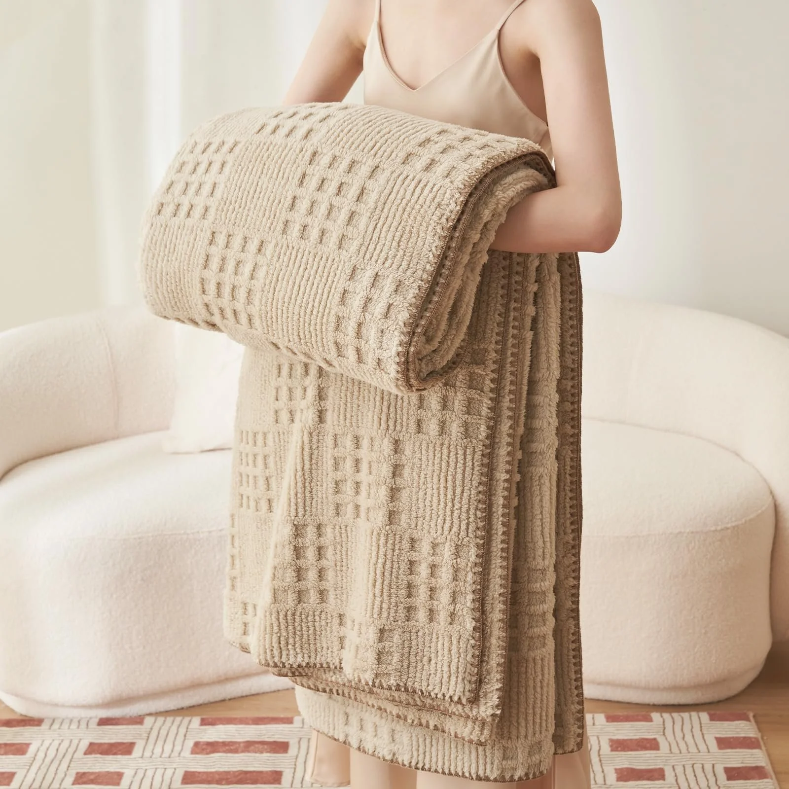 Плед Miyacare Вафельний візерунок Бежево-коричневий, 100 x 150 см, фото №4 Плед Miyacare Вафельний візерунок Бежево-коричневий, 100 x 150 см, фото №4