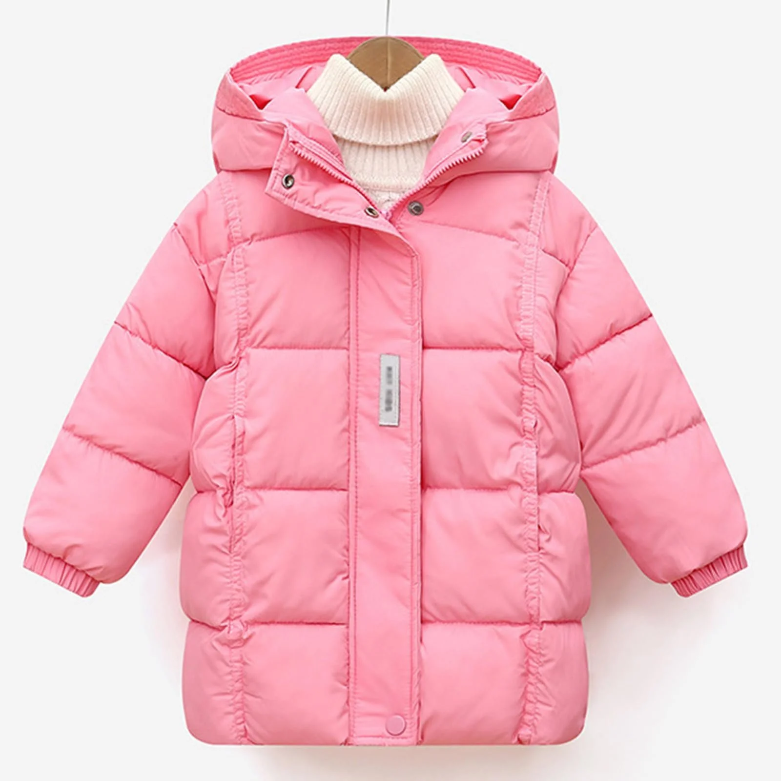 Зимнее пальто Детская зимняя куртка для девочек Длинная стеганая куртка Термальная куртка для активного отдыха с капюшоном Удобная однотонная куртка для активного отдыха Средняя длина Хлопковая куртка на молнии, фото №3