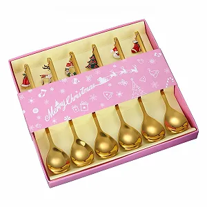 Набір золотих різдвяних ложок TAIYOU, 6 шт, з довгою ручкою - Фото 1