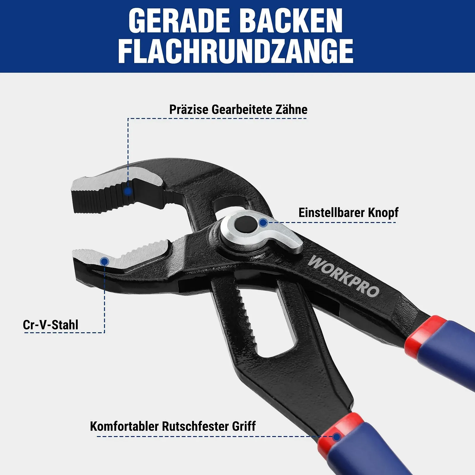 Клещи для водяного насоса WORKPRO, 200 мм (8") и 250 мм (10"), с регулируемыми ручками, набор клещей со скользящим соединением, 2 шт., фото №3 Клещи для водяного насоса WORKPRO, 200 мм (8") и 250 мм (10"), с регулируемыми ручками, набор клещей со скользящим соединением, 2 шт., фото №3