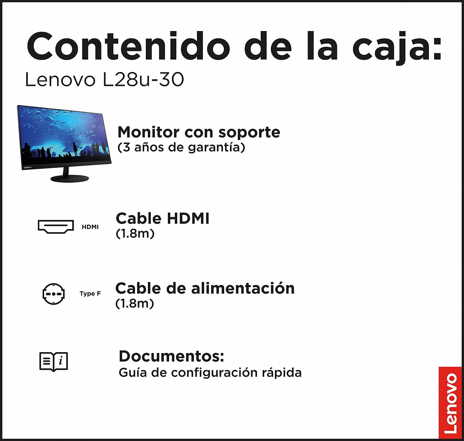 Монитор Lenovo L28u-30 71.12 см (28 дюймов, 3840 x 2160, UHD, 60 Гц, WideView, Anti-Glare) Черный, фото №6