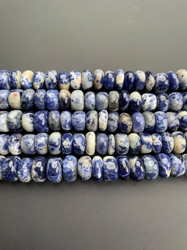 Намистини з натурального содаліту, рондель, гладкі, 10 мм, нитка довжиною 45 см, сині, фото №3