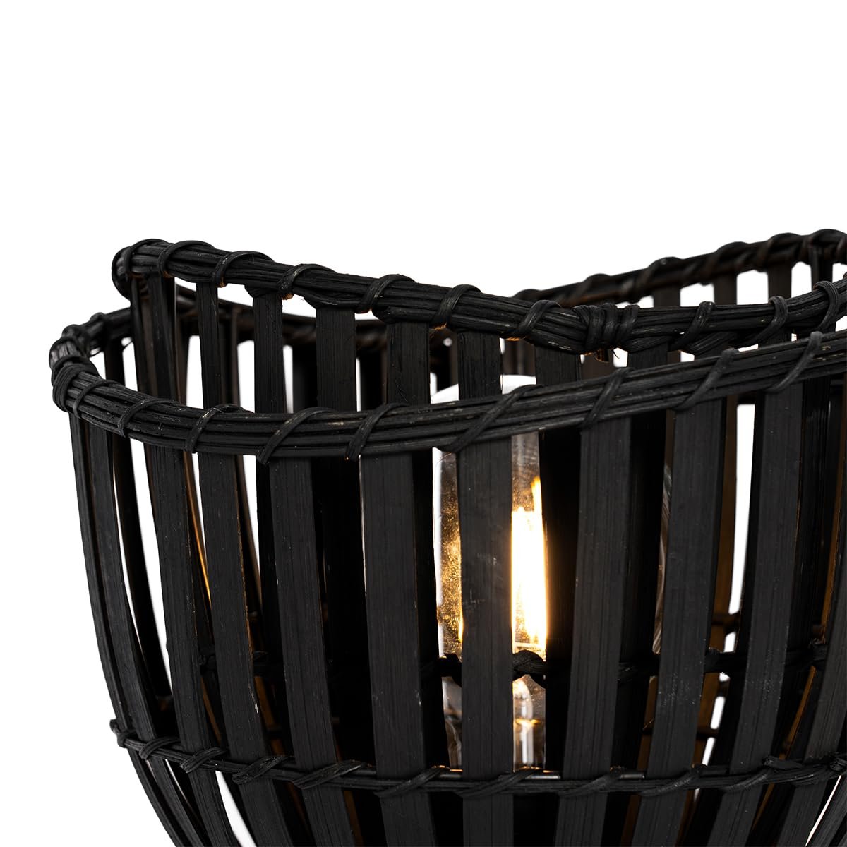 Настільна лампа Qazqa Pua Oriental бамбукова кругла чорна E27, фото №5