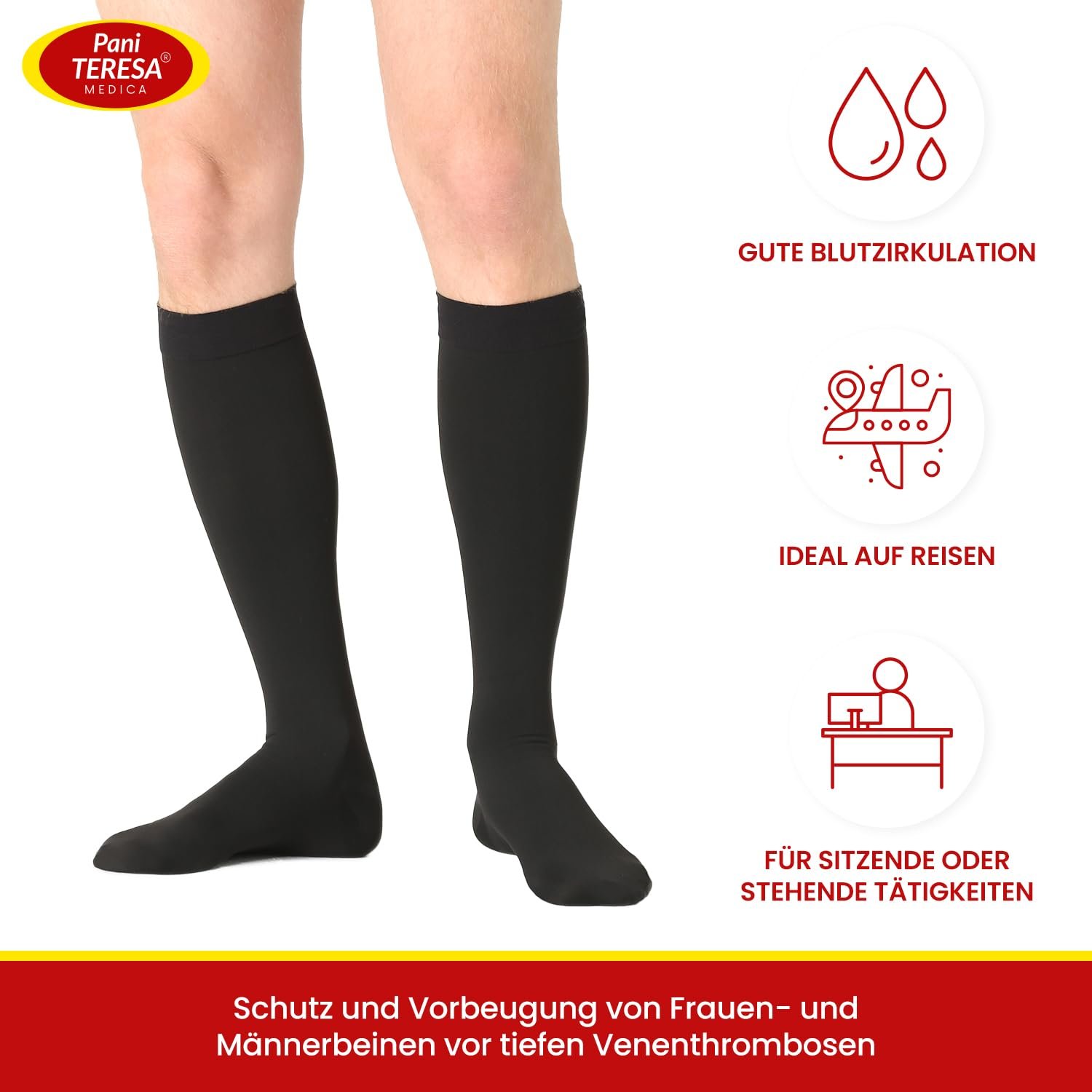 Компрессионные чулки для женщин и мужчин, противотромбозные, медицинские поддерживающие чулки, компрессионные носки до колена, дорожные носки, 23-32 мм рт. ст. для путешествий и полетов, фото №2