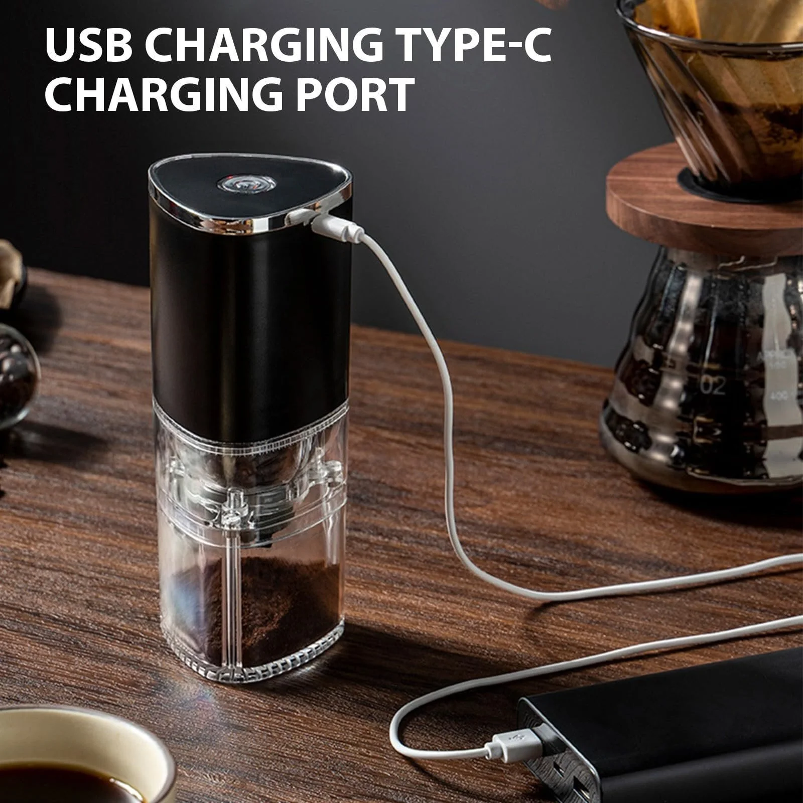 Кофемолка Zoegneer USB аккумуляторная беспроводная портативная для дома и офиса (Черная), фото №7