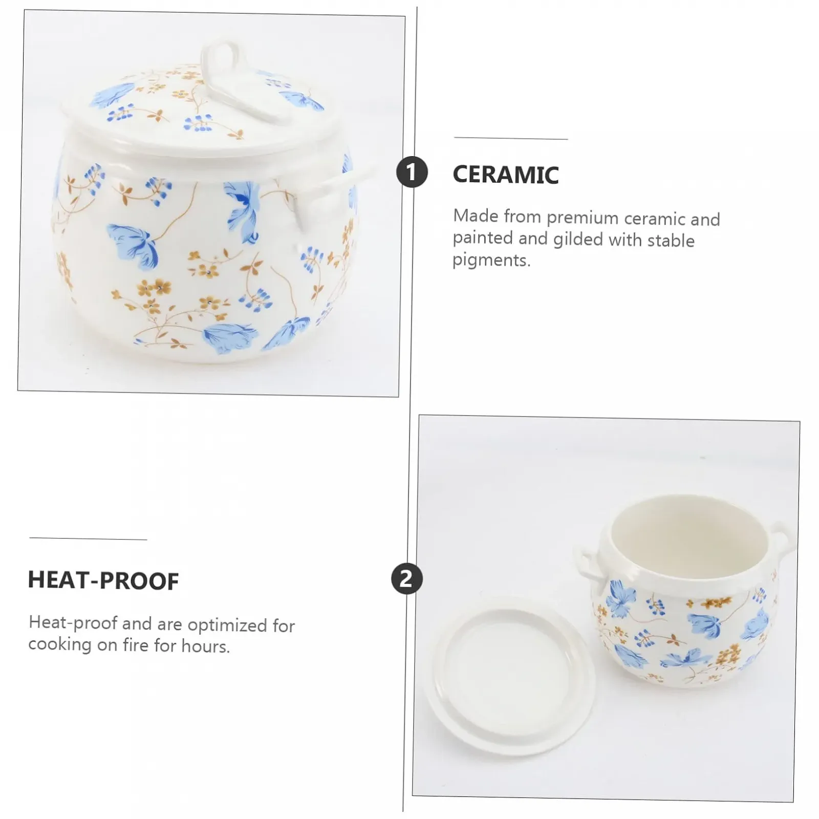 Кастрюля керамическая Mobestech с крышкой термостойкая с узором орхидеи, фото №4