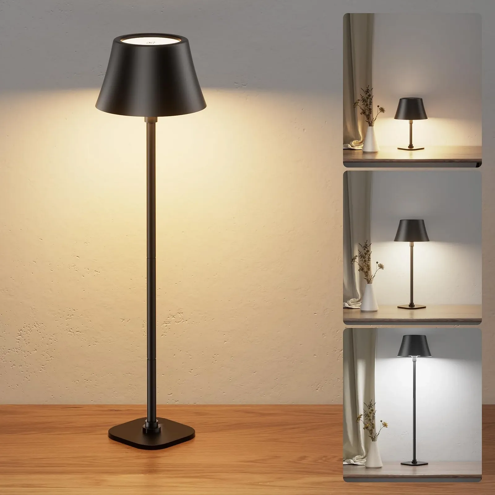 Настільна лампа JACKYLED бездротова 7 рівнів висоти регульована 3 колірні температури диммована акумуляторна 5000 mAh портативна LED водонепроникна, фото №1