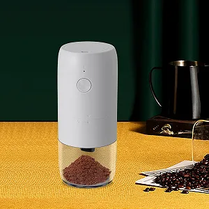 Електрична кавомолка 25 Вт з керамічною конічною , регульована портативна електрична з щіткою для чищення, прозорий відсік для порошку, 19.8 x 8.2 см synthetic.ua - Фото 1