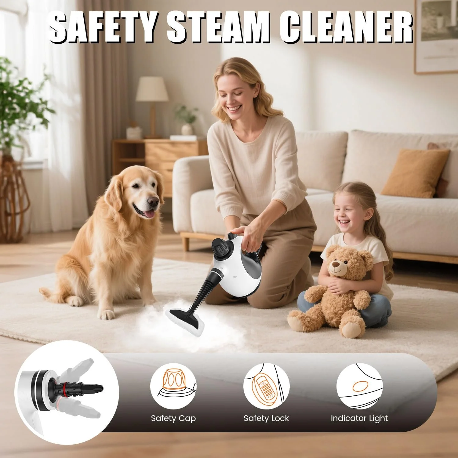 Ручной пароочиститель LAIKORE для дома, портативный, многоцелевой, для глубокой очистки, белый, фото №4