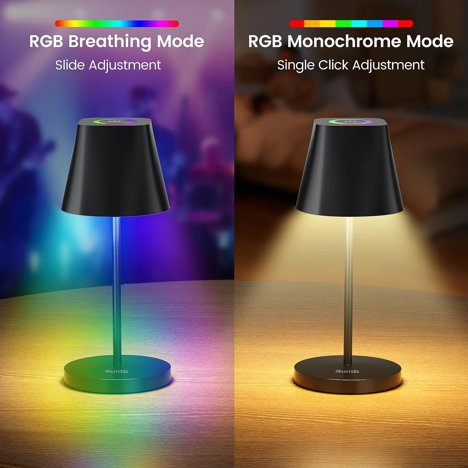 Настільна лампа Quntis LED бездротова акумуляторна Touch 3000 K - 5000 K + RGB USB IP44, фото №4