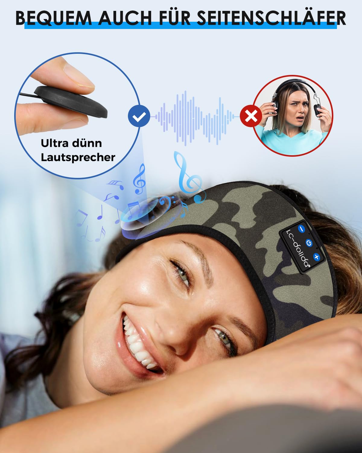 Навушники LC-dolida Sleep Bluetooth Бездротова Пов'язка для Спорту 14+ годин Легкі HiFi Стерео Ергономічні, фото №4