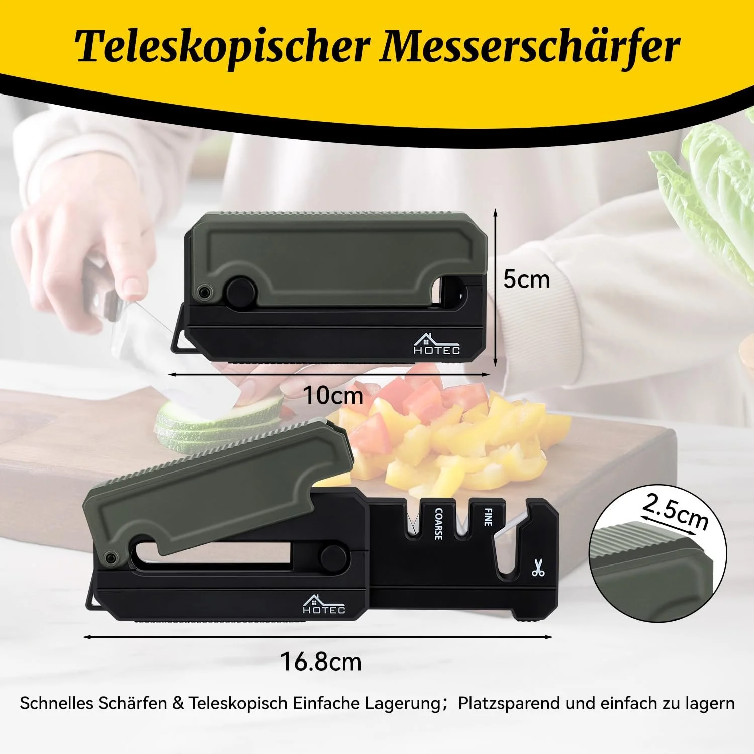 Точило для ножів Hotec розкладна ABS кераміка та вольфрамова сталь чорна, фото №2