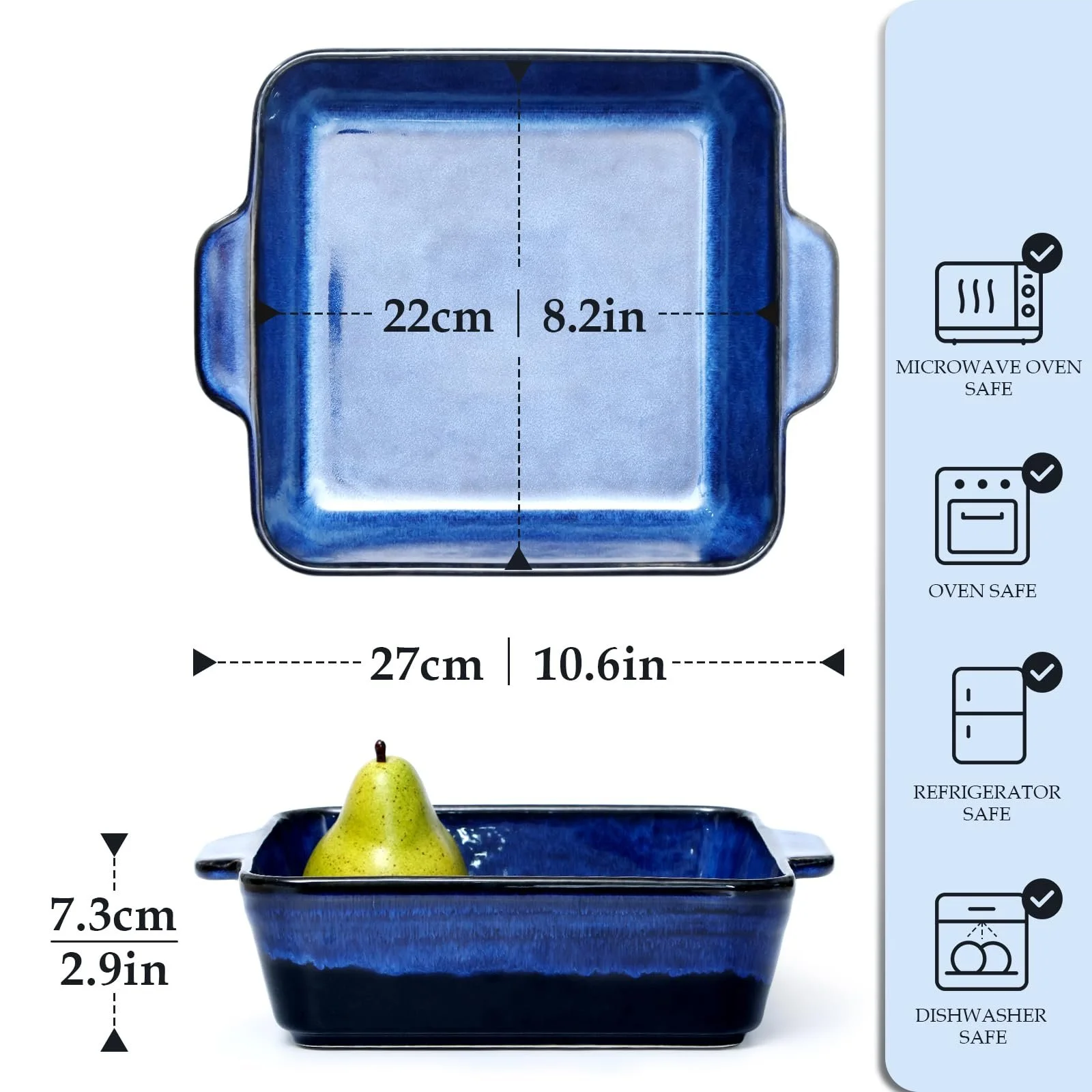 Форма для запекания NUTRIUPS квадратная керамическая 22 cm с ручками Blue, фото №2