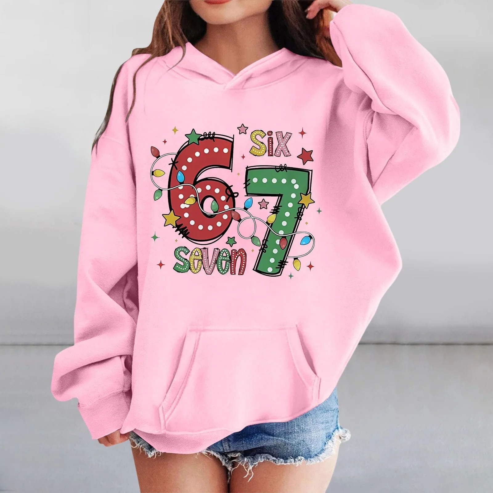 Свитшот 67 Prints для девочек, мягкий зимний, худи, пуловер, детская одежда, флисовая куртка, теплый джемпер, фото №3