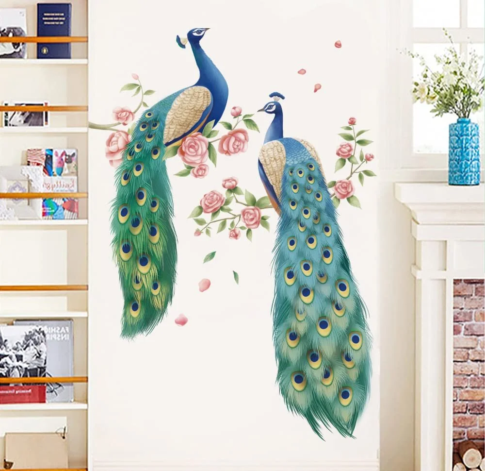 Наклейка на стіну Runtoo Large Peacock Birds Branch Flowers, фото №3