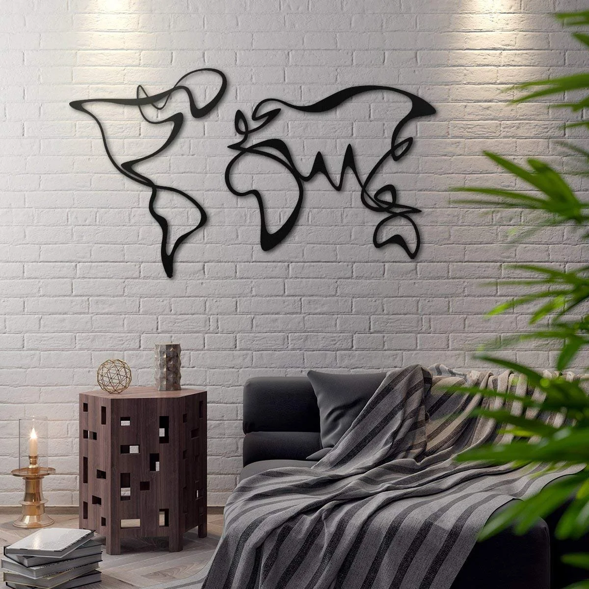 Металева карта світу Verden Unique Design геометрична настінна декорація Чорна 120 x 69 см, фото №1