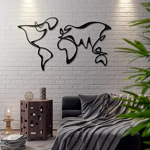 Металева карта світу Verden Unique Design геометрична настінна декорація Чорна 120 x 69 см - Фото 1