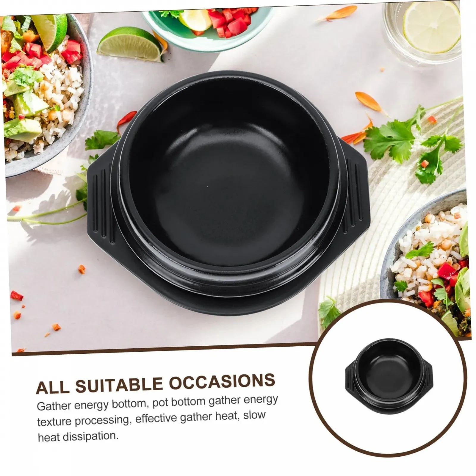 Кастрюля для бибимбапа керамическая термостойкая с подносом и ложкой, фото №4