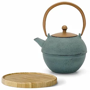 Чайник Asia Чавунний Індукційний 1.2 Літра Синій з Фільтром-Сіткою з Нержавіючої Сталі та Коричневою Дерев'яною Підставкою - Фото 1