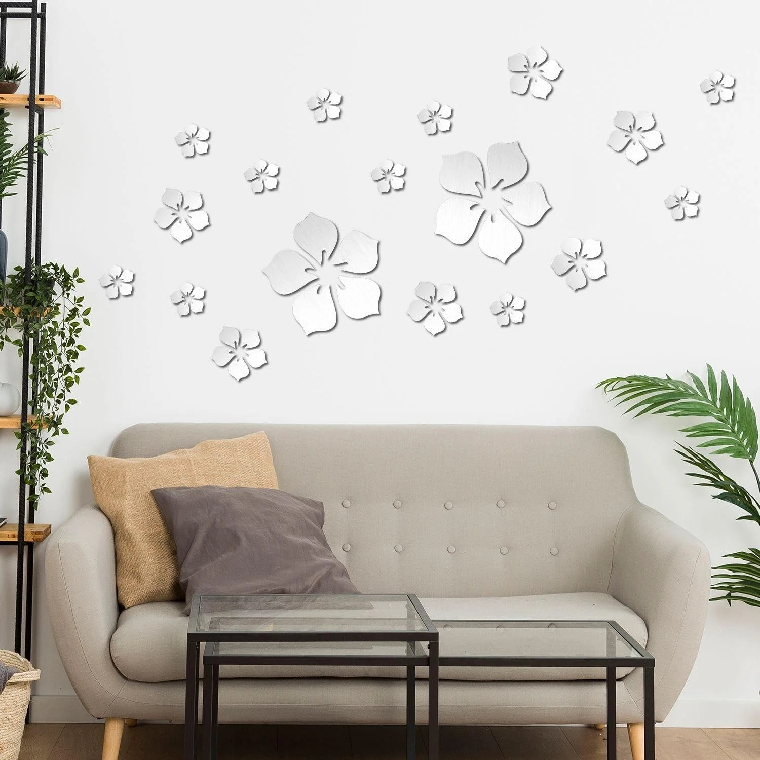 Наклейки на стіну Mirror Flower 18 шт. акрилові 3D Сріблясті, фото №6 Наклейки на стіну Mirror Flower 18 шт. акрилові 3D Сріблясті, фото №6