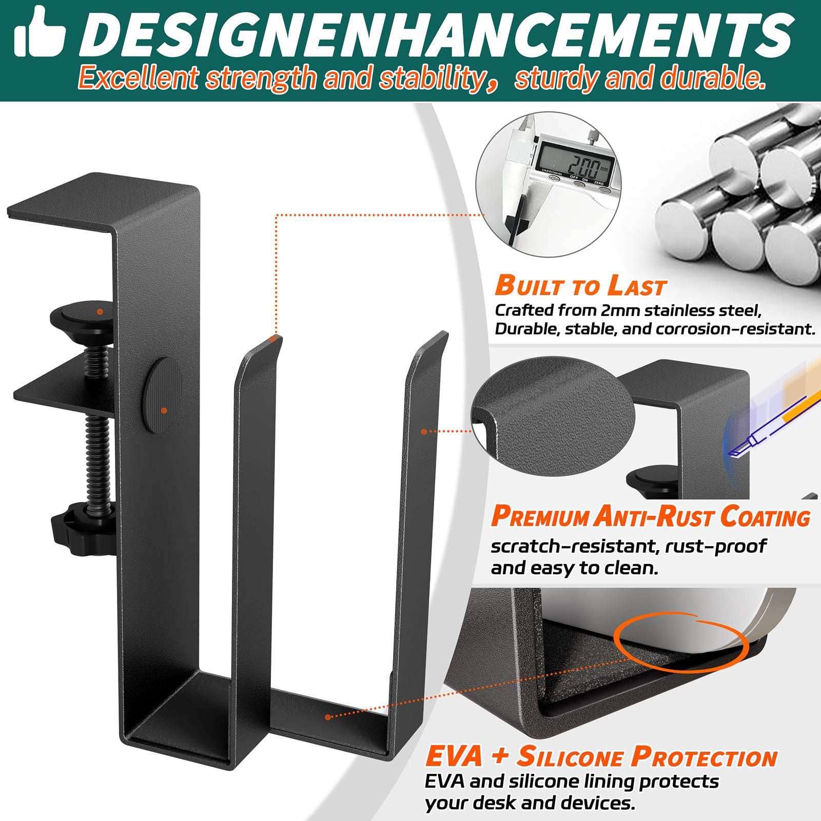 Підставка для ноутбука регульована для двох пристроїв з затискачем для столів - без свердління, фото №3