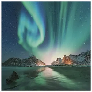 Картина на склі ARTland T9SZ Пейзаж Полярне сяйво та гори - Фото 1