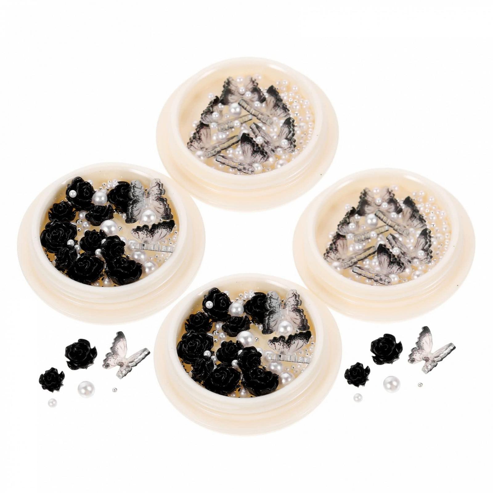 Украшения для ногтей Healvian Бриллианты Черная отделка Жемчуг Аксессуары Ювелирные изделия DIY Маникюр DIY Розы Стальной шар Декор Стразы Смола, фото №3