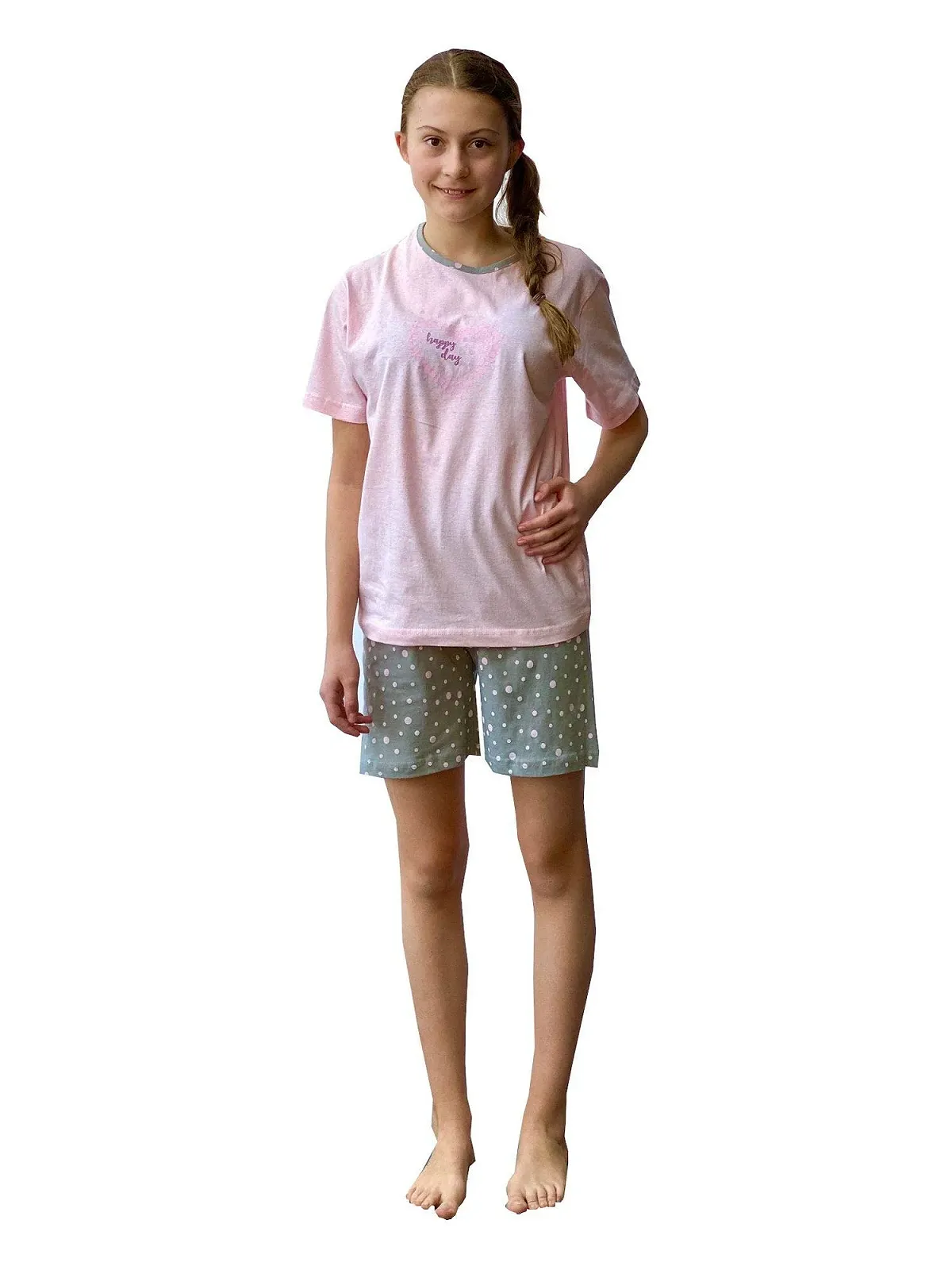 Піжама дитяча з шортами в горошок та сердечками, 102 405 10 800, фото №1