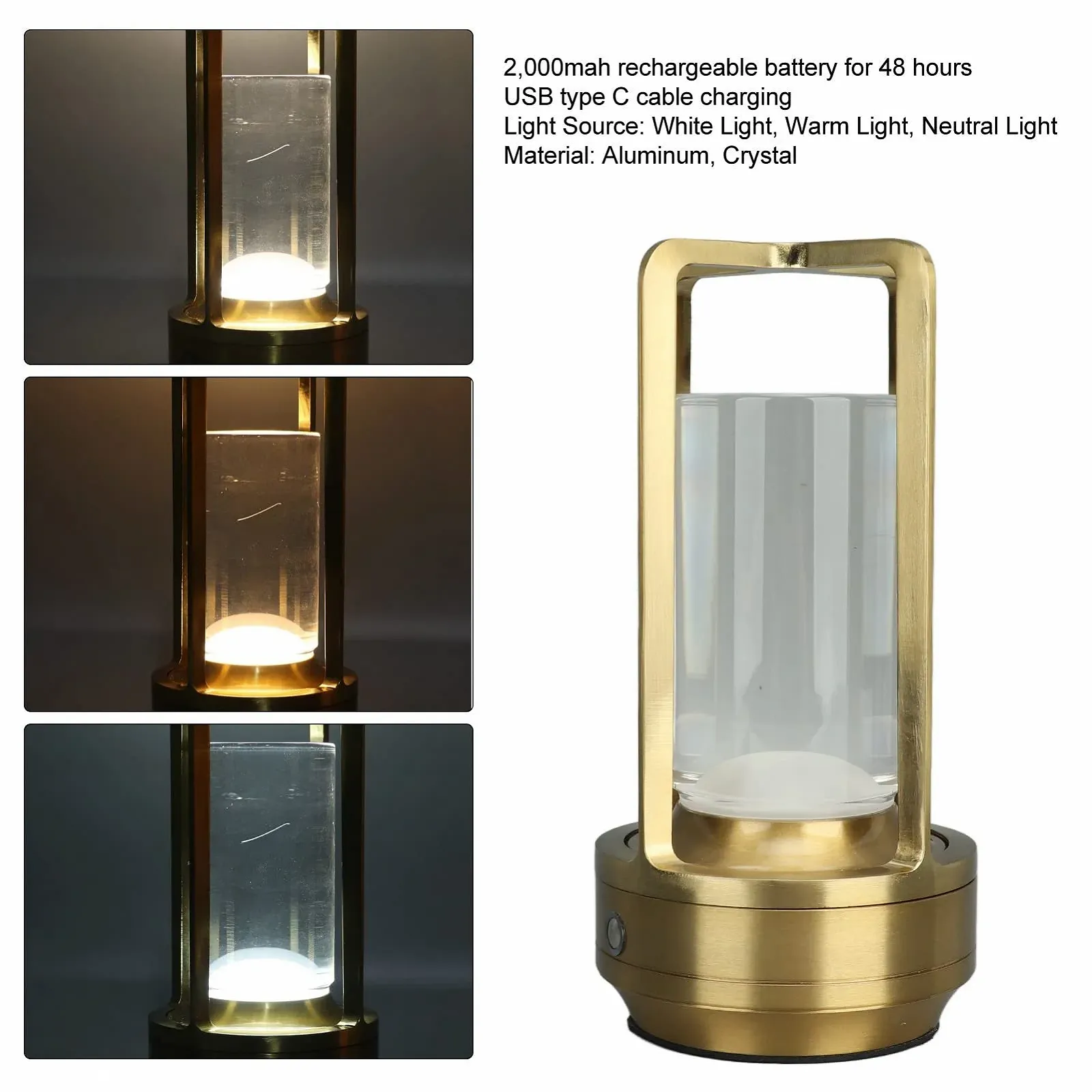 Настільна лампа KIMISS Wireless Small Touch акумуляторна сенсорна алюмінієва Чорна з золотом, фото №4