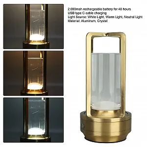 Портативная настольная лампа LED 3 Colors Stepless Dimming Cordless Touch Rechargeable, золотистая synthetic.ua - Фото 1