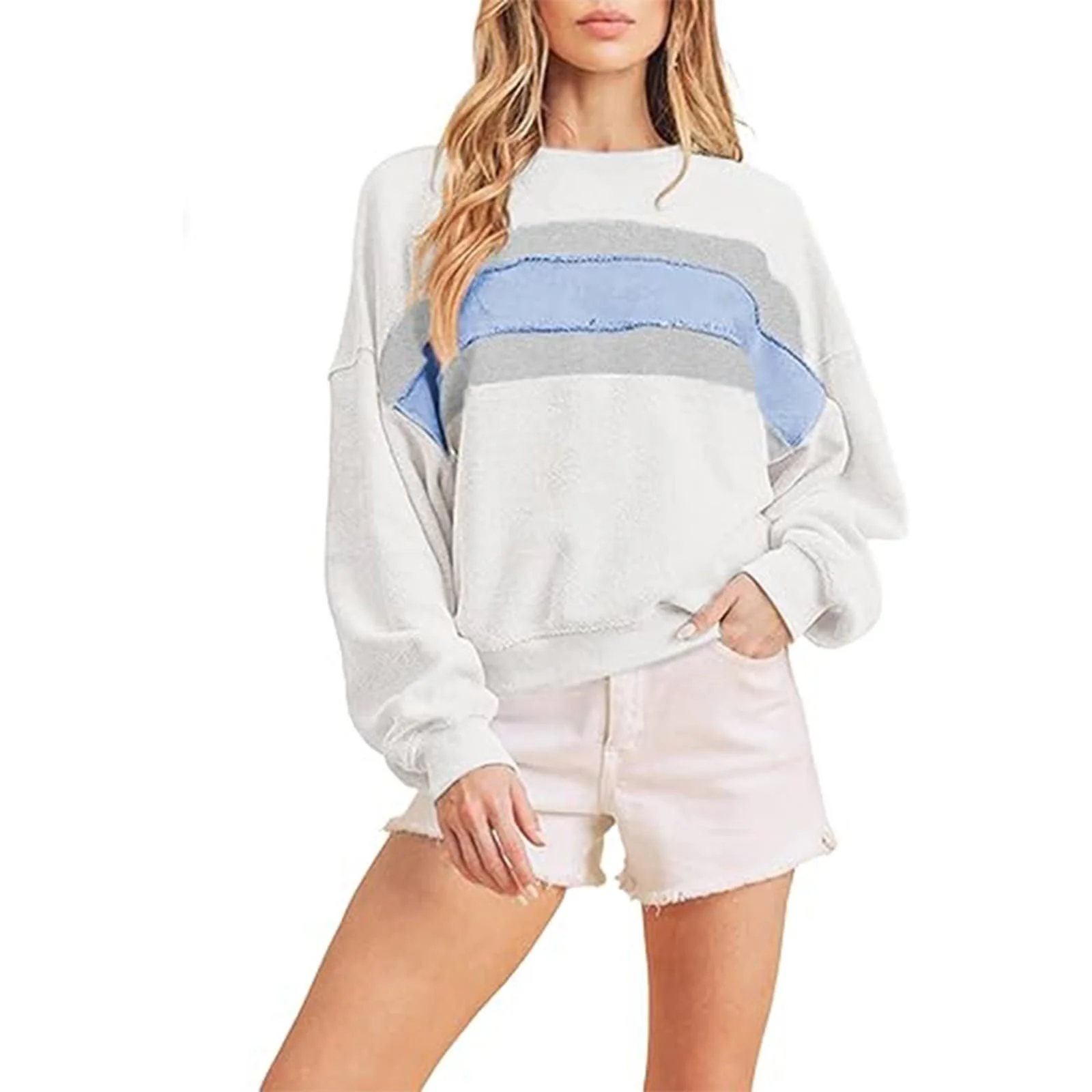 Уютный Рождественский Свитшот 2025 Женский Пуловер Праздничный вид Повседневный Свитшот с круглым вырезом в стиле пэчворк Пуловер Топы с длинными рукавами в стиле Color Block Мешковатые рубашки, фото №1