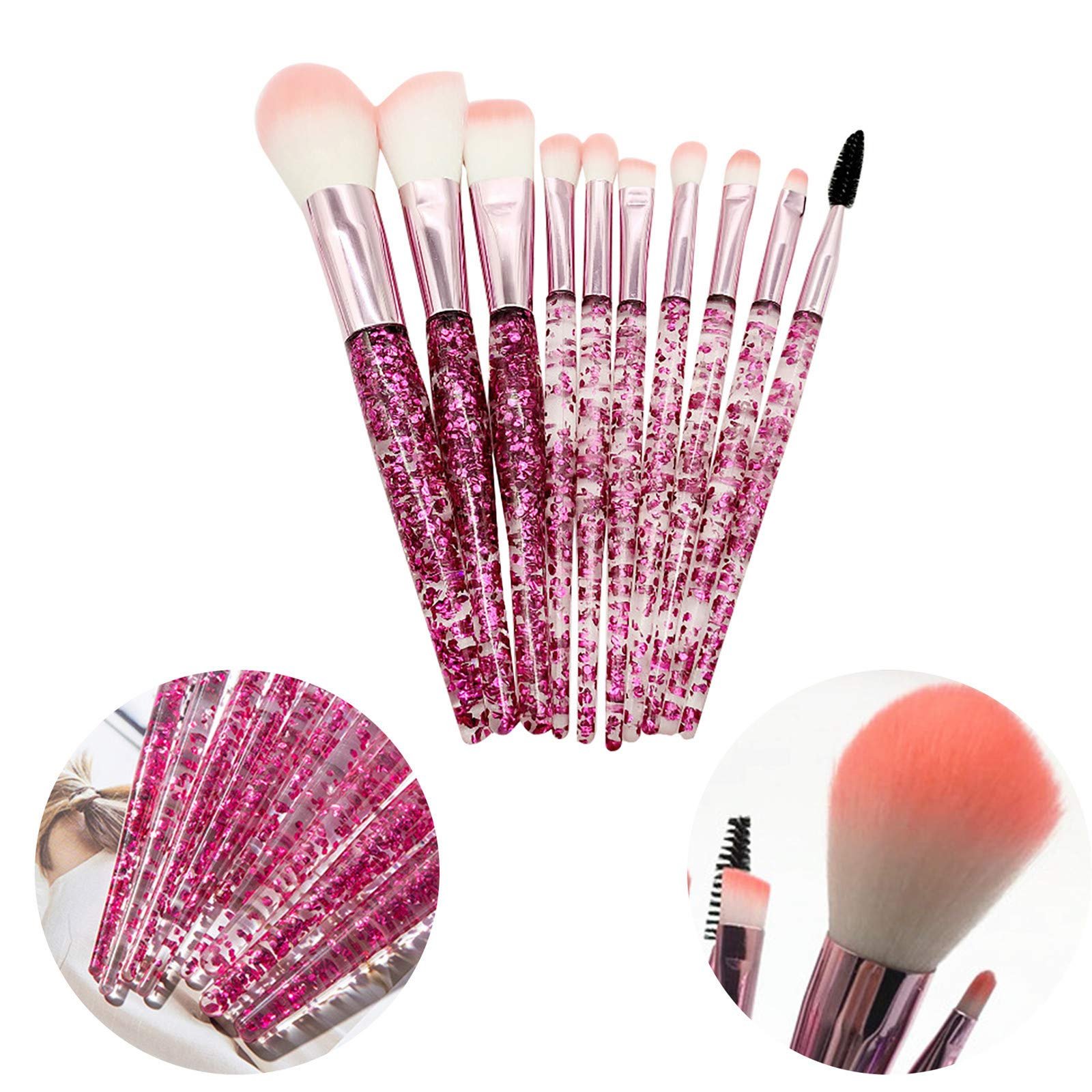 Набор кистей для макияжа Rumity Beauty, 10 шт, кисть для основы, кисть для румян, кисть для теней, кисть для губ, кисть для носа, кисть для подводки глаз, кисть для бровей, розовый, фото №3