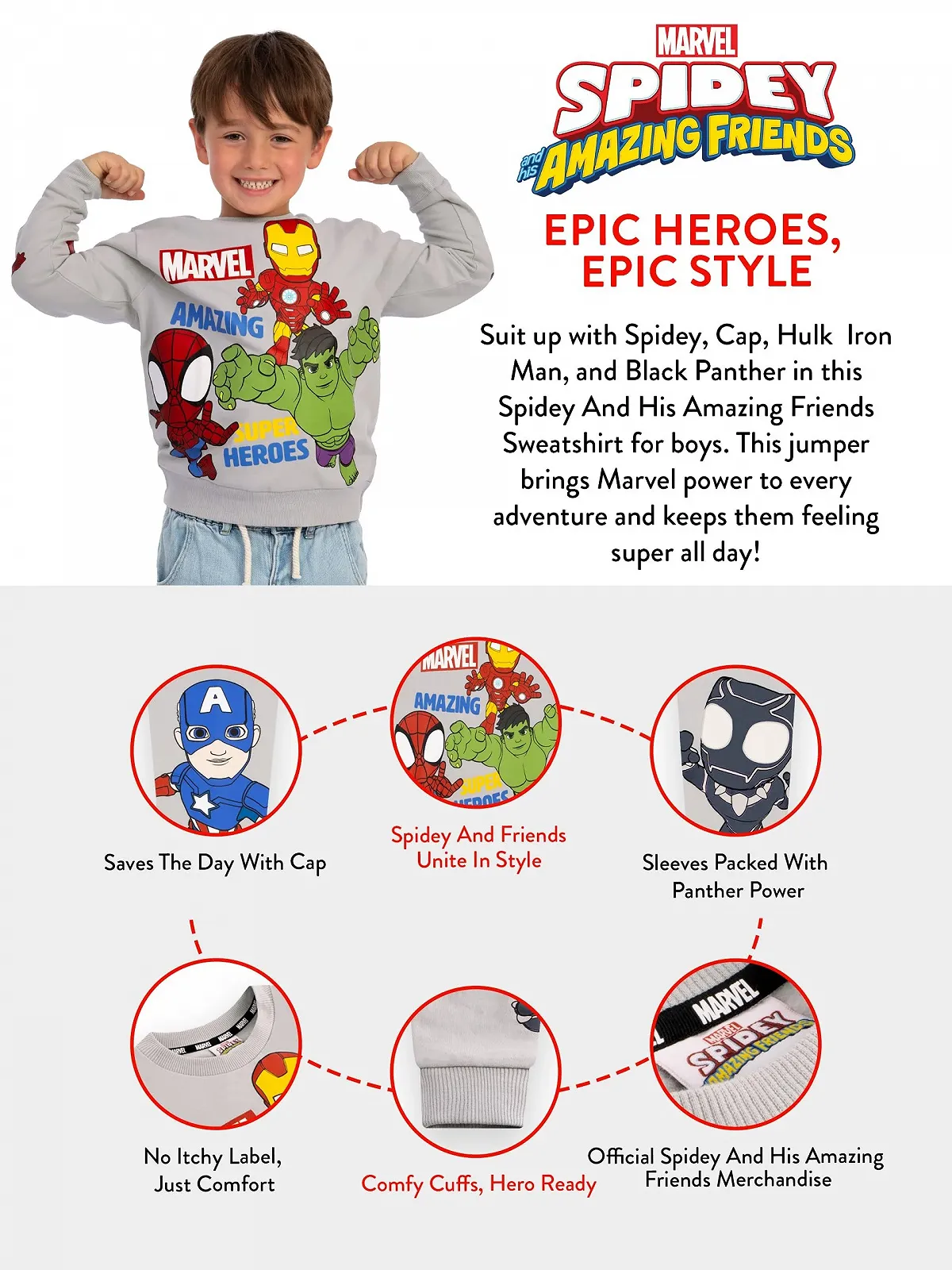 Толстовка Marvel Spidey and His Amazing Friends Сірий для хлопчиків, фото №5