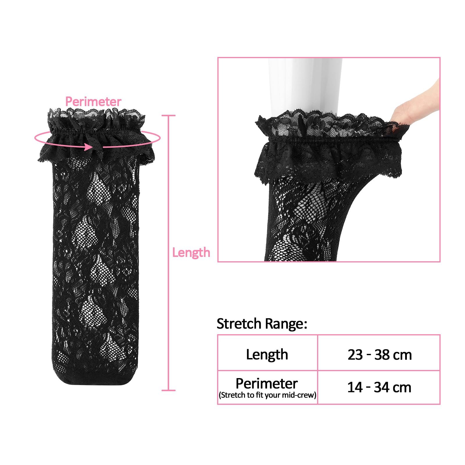 Носки LittleForBig Crew с кружевными оборками Roze/Heart Pattern (3 пары) - Черный, Белый и Бежевый, фото №2