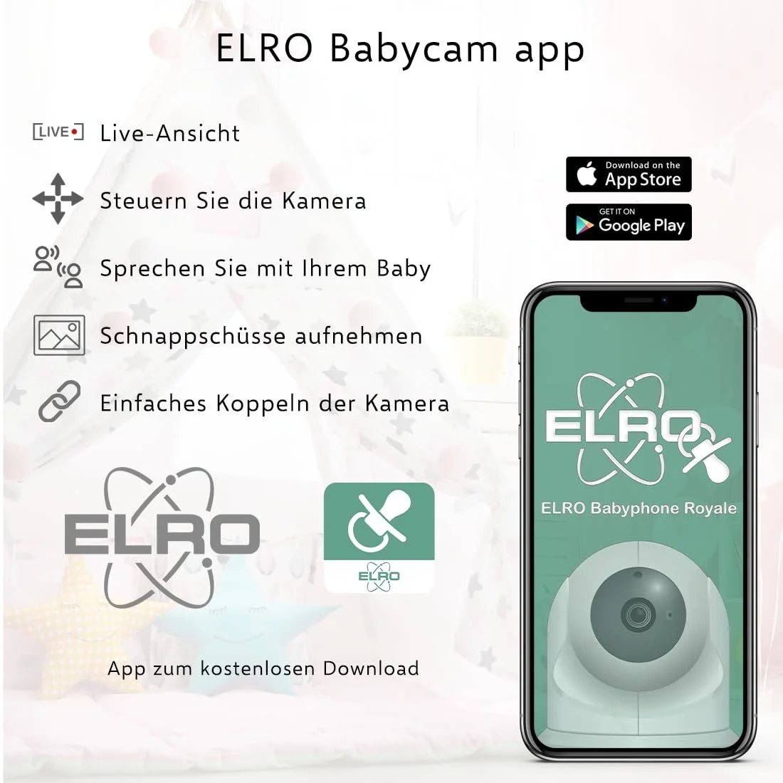 Відеоняня ELRO Royale BC4000-2 2 Full HD камери 5" Touchscreen Інтерком, фото №7 Відеоняня ELRO Royale BC4000-2 2 Full HD камери 5" Touchscreen Інтерком, фото №7