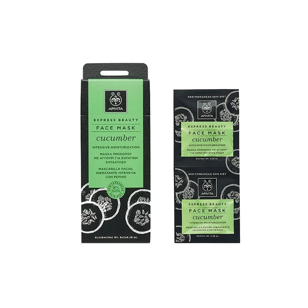Маска для обличчя Apivita для інтенсивного зволоження з огірком 2x8мл, фото №1 Маска для обличчя Apivita для інтенсивного зволоження з огірком 2x8мл, фото №1