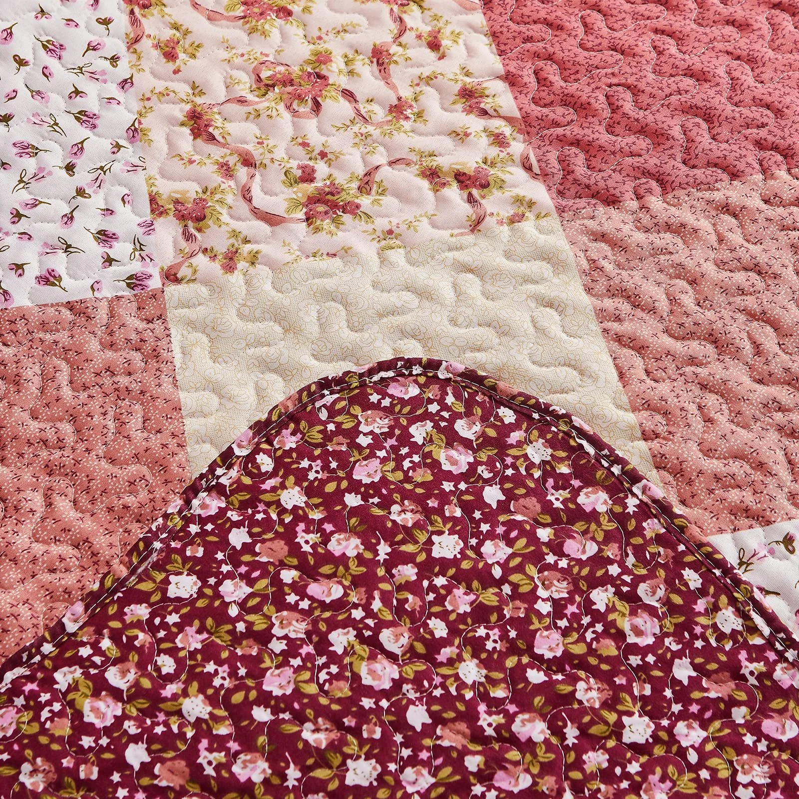 Покрывало стеганое Qucover, 220 x 240 см, лоскутное покрывало, двухсторонний дизайн, покрывало на кровать, 230 x 250 см, полиэстеровое покрывало на диван, набор из 3 предметов с наволочками, можно использовать круглый год, кирпично-красный, фото №5