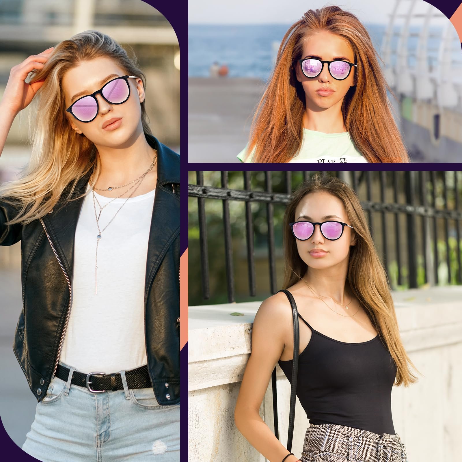 Сонцезахисні окуляри Perkanion Поляризовані Жіночі Круглі UV400 Захист Ретро Вінтажні Рожевий, фото №3