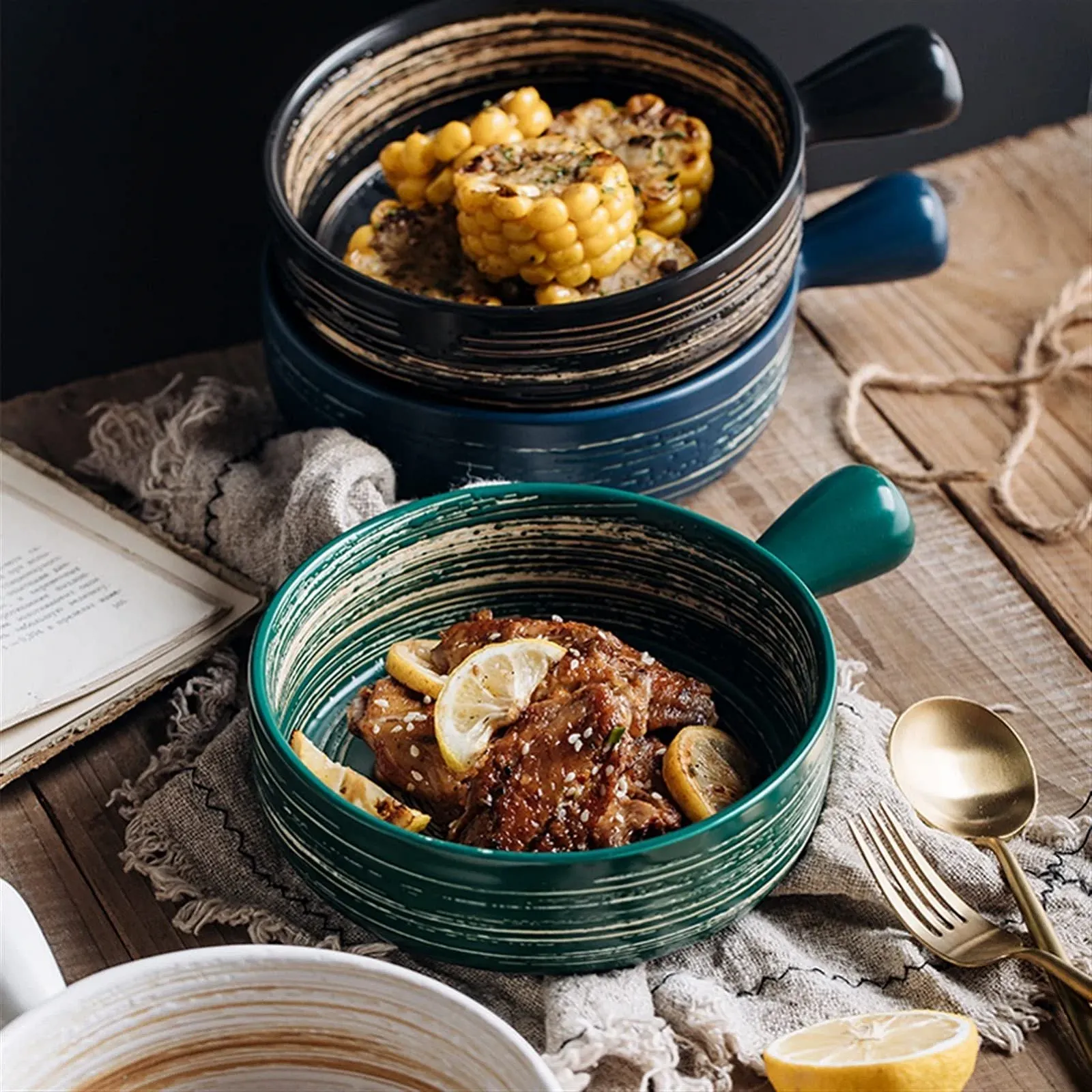 Форма для запекания керамическая с одной ручкой Синяя, фото №3 Форма для запекания керамическая с одной ручкой Синяя, фото №3