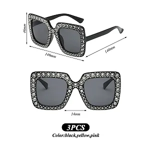 Солнцезащитные Очки Квадратные Стразы RELKLYU 3 шт Разноцветные synthetic.ua - Фото 1